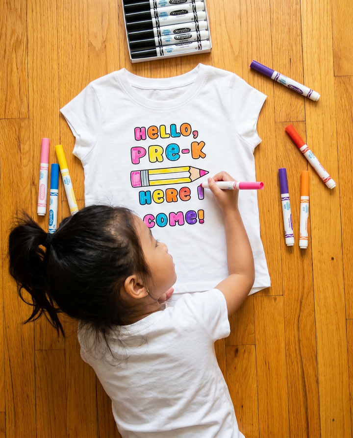 Colorable Hello, Pre-K Here I Come! Bamboo Crewneck T-Shirt