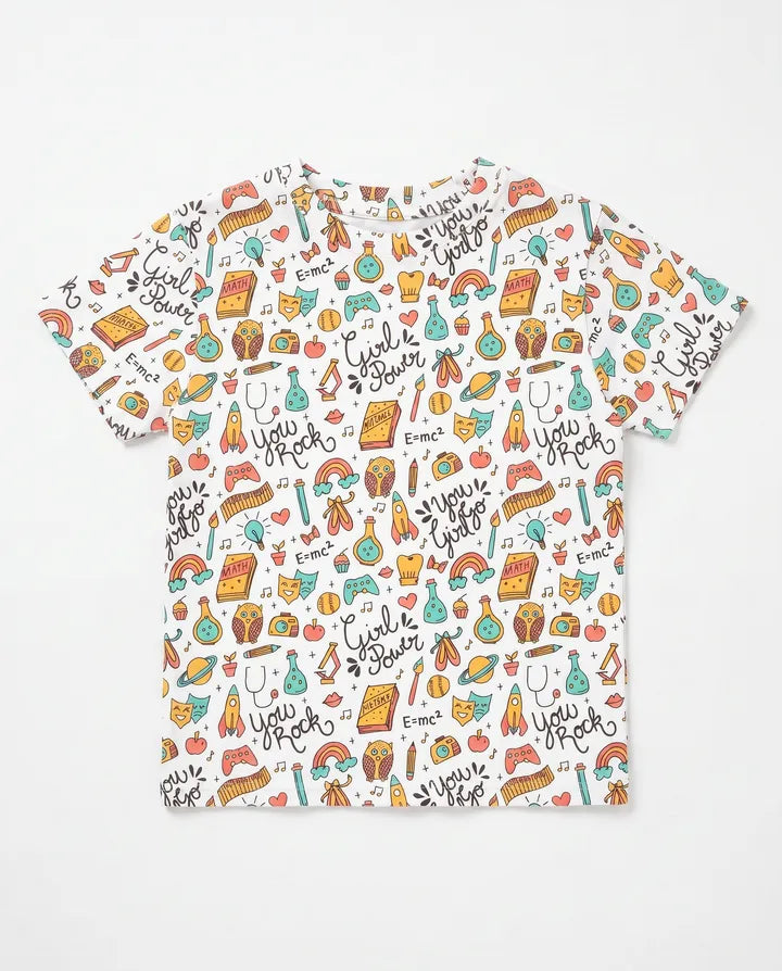 Girl Power School Doodles Bamboo Crewneck T-Shirt