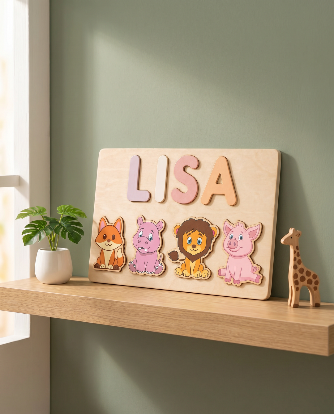 Personalized Woodland & Safari Animals Wooden Puzzle