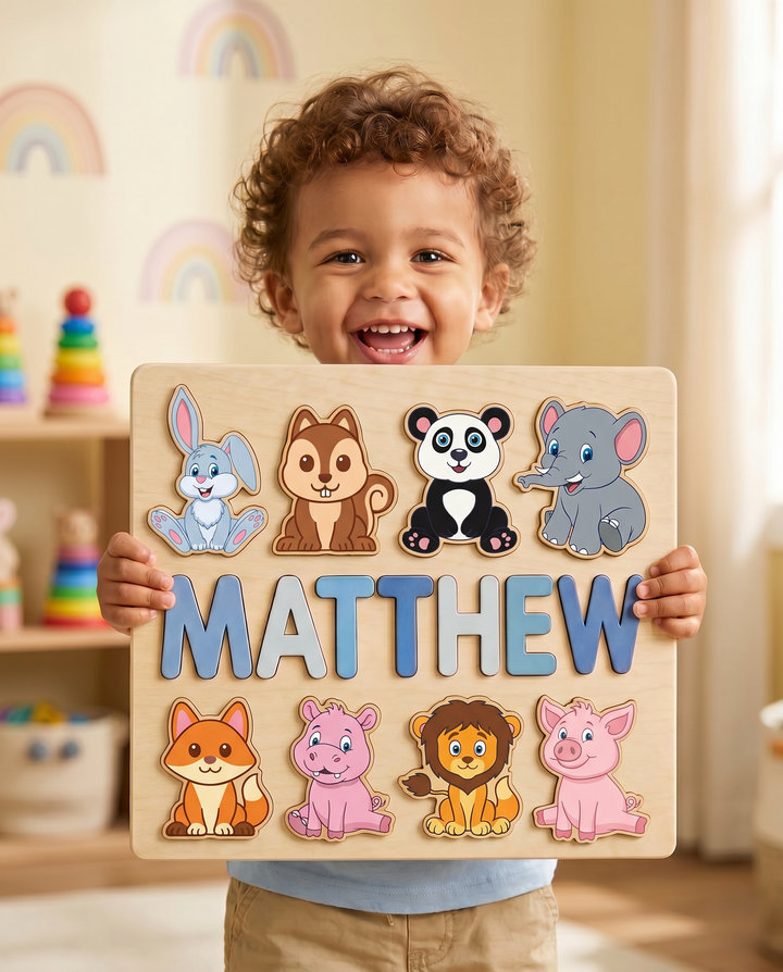 Personalized Woodland & Safari Animals Wooden Puzzle