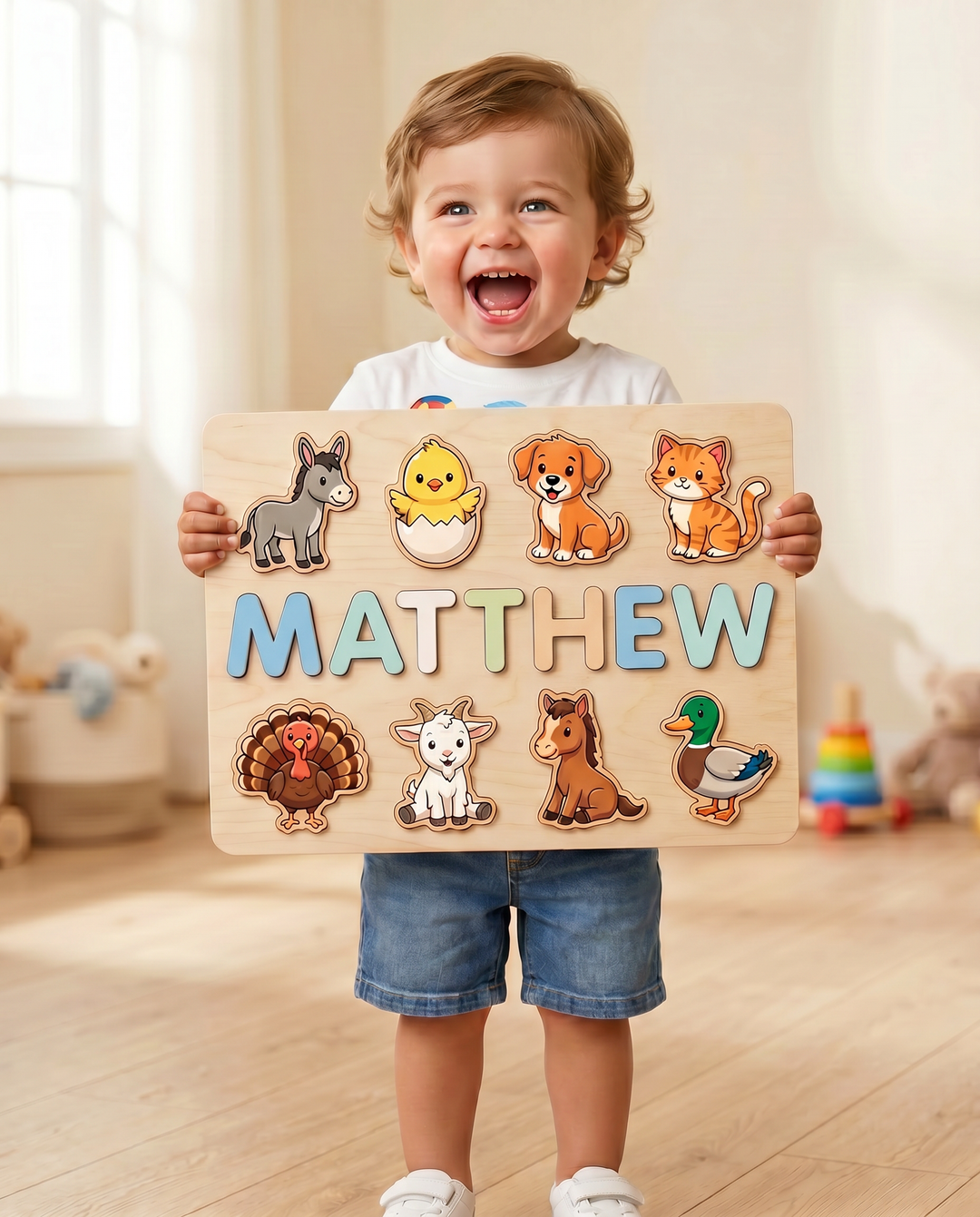 Personalized Farm & Ocean Animals Wooden Puzzle
