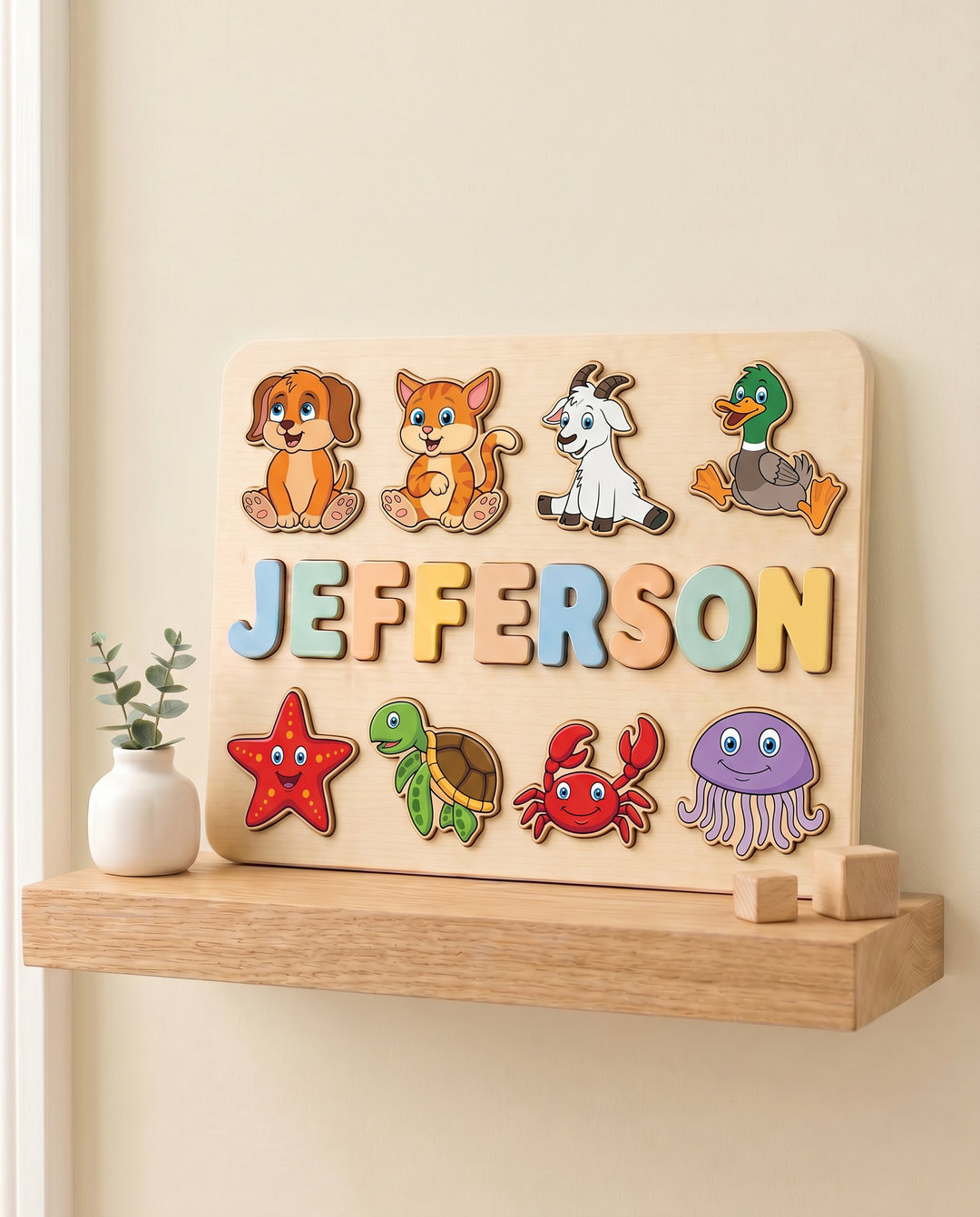 Personalized Farm & Ocean Animals Wooden Puzzle