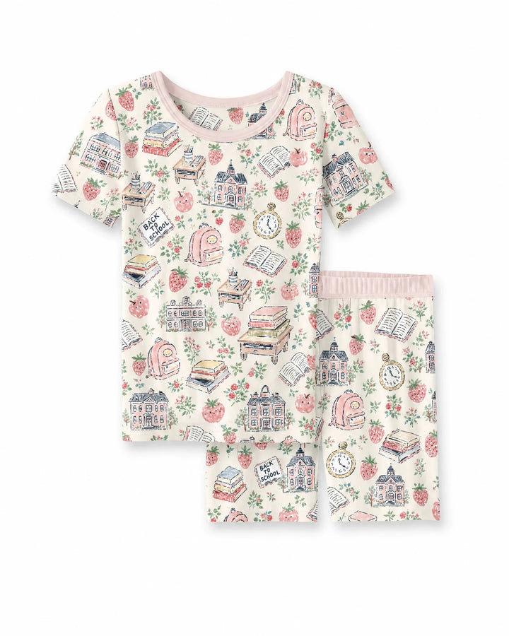 Coquette Strawberry School Days Bamboo Two Piece Short Sleeve Shorts Pajama Set