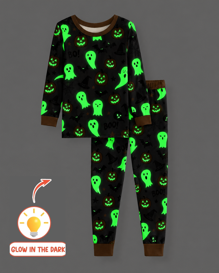 Halloween Boo & Pumpkin Glow In The Dark Bamboo Two Piece Long Sleeve Pyjamas Set