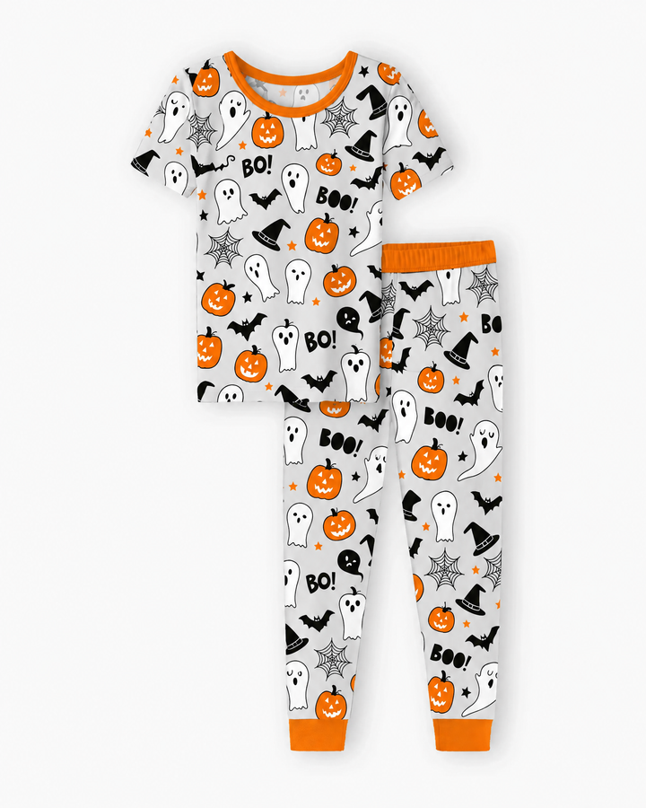 Halloween Boo & Pumpkin Glow In The Dark Bamboo Two Piece Short Sleeve Pyjamas Set