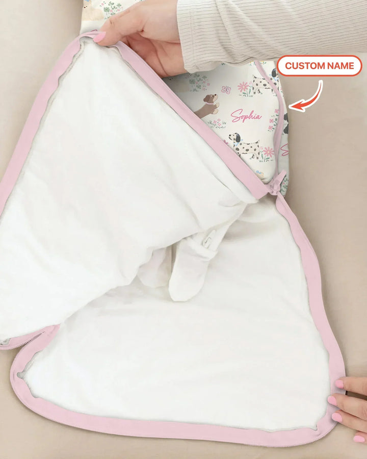 Custom Name Flower Dogs Bamboo Sleep Bag