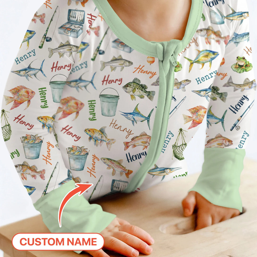 Happy Fishing Adventure Custom Name Bamboo Convertible Zippy