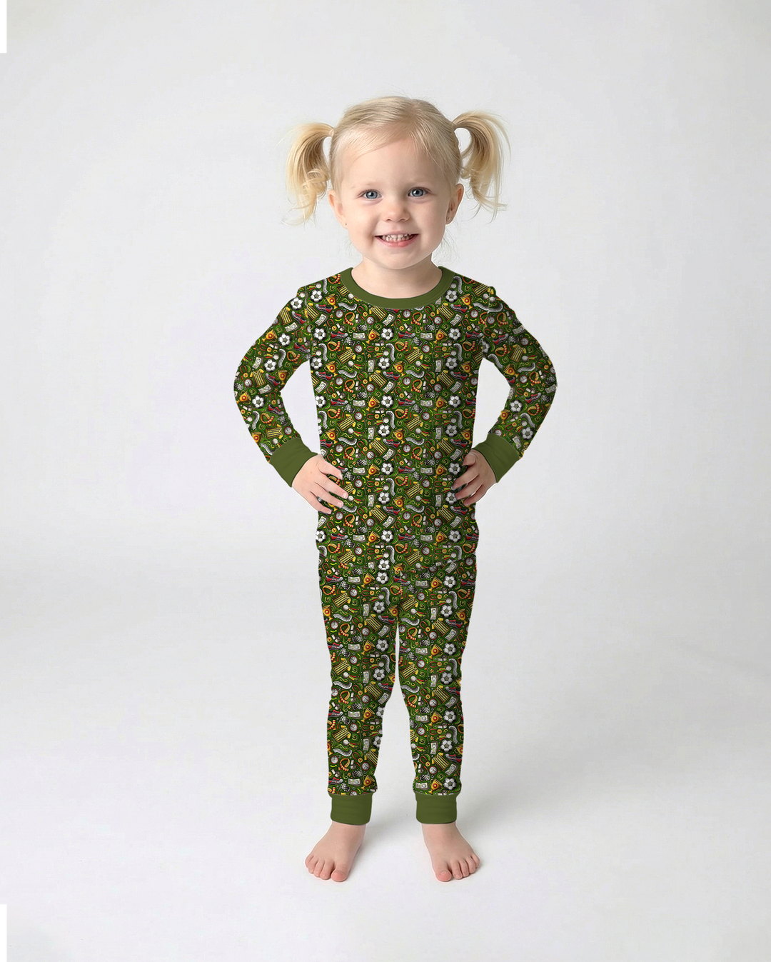 Green Soccer All-Star Bamboo Two Piece Long Sleeve Pajama Set