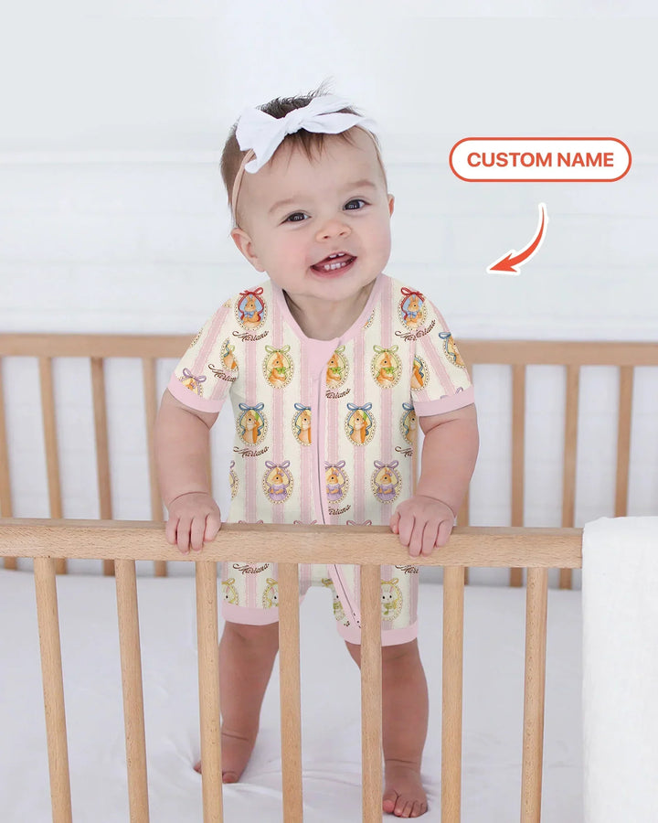 Custom Name Vintage Easter Bunny Bamboo Shorty Zippy