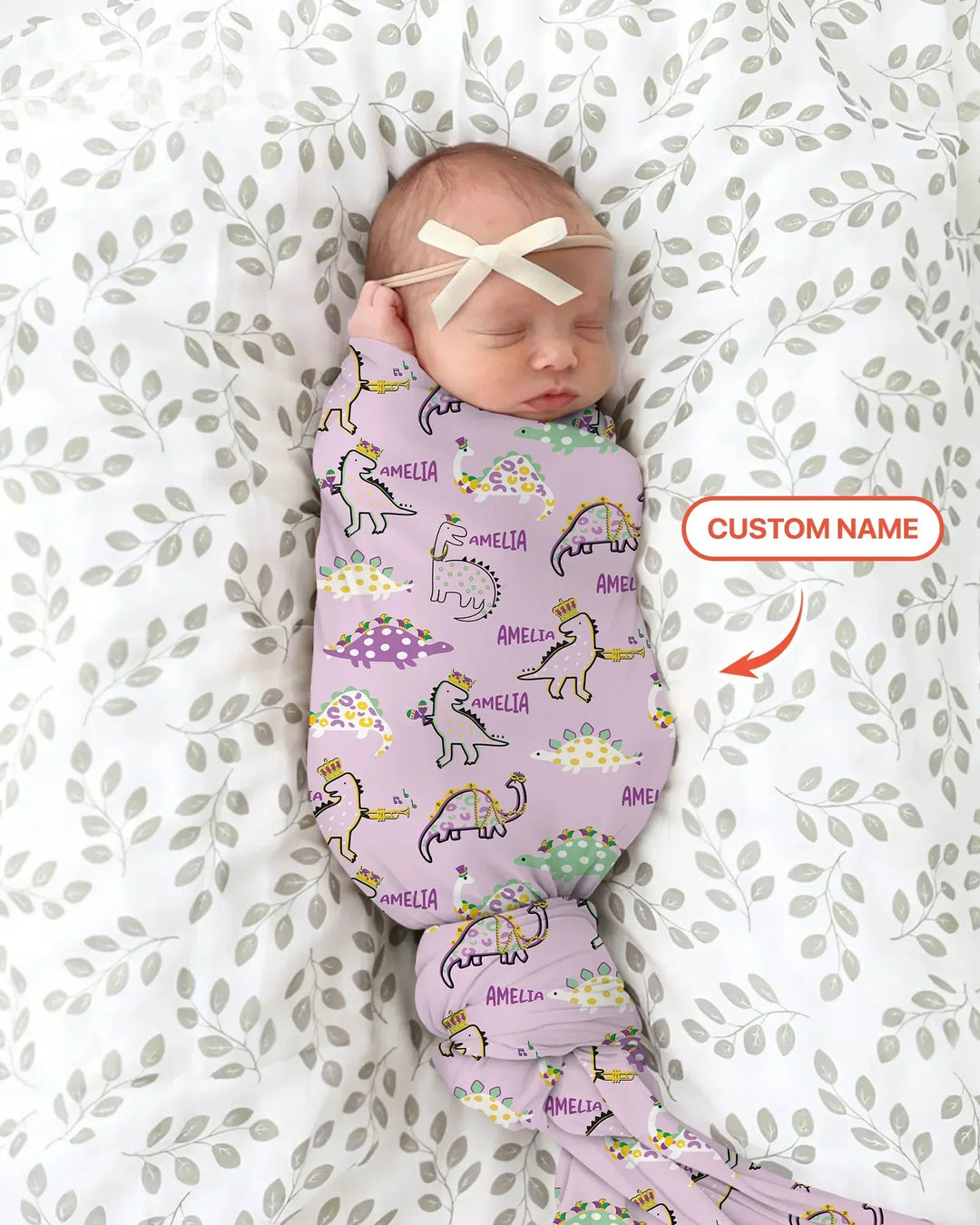Custom Name Mardi Gras Saurus Bamboo Swaddle Blanket