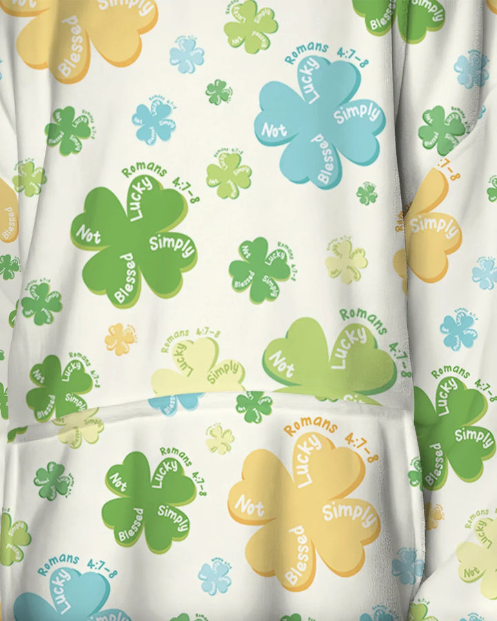 Shamrocks Print St. Patrick's Day Wearable Bamboo Blanket Hoodie