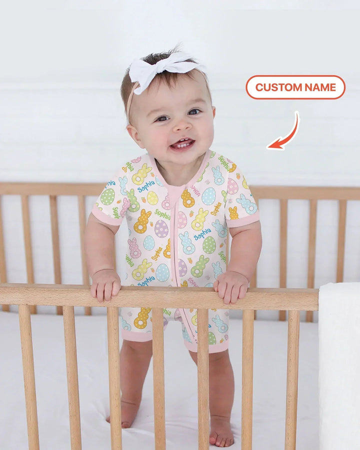 Custom Name Spring Pastel Easter Bamboo Shorty Zippy