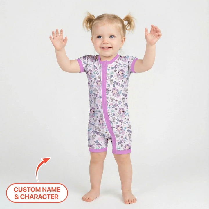 Custom Name Doodle Little Mermaid Bamboo Shorty Zippy