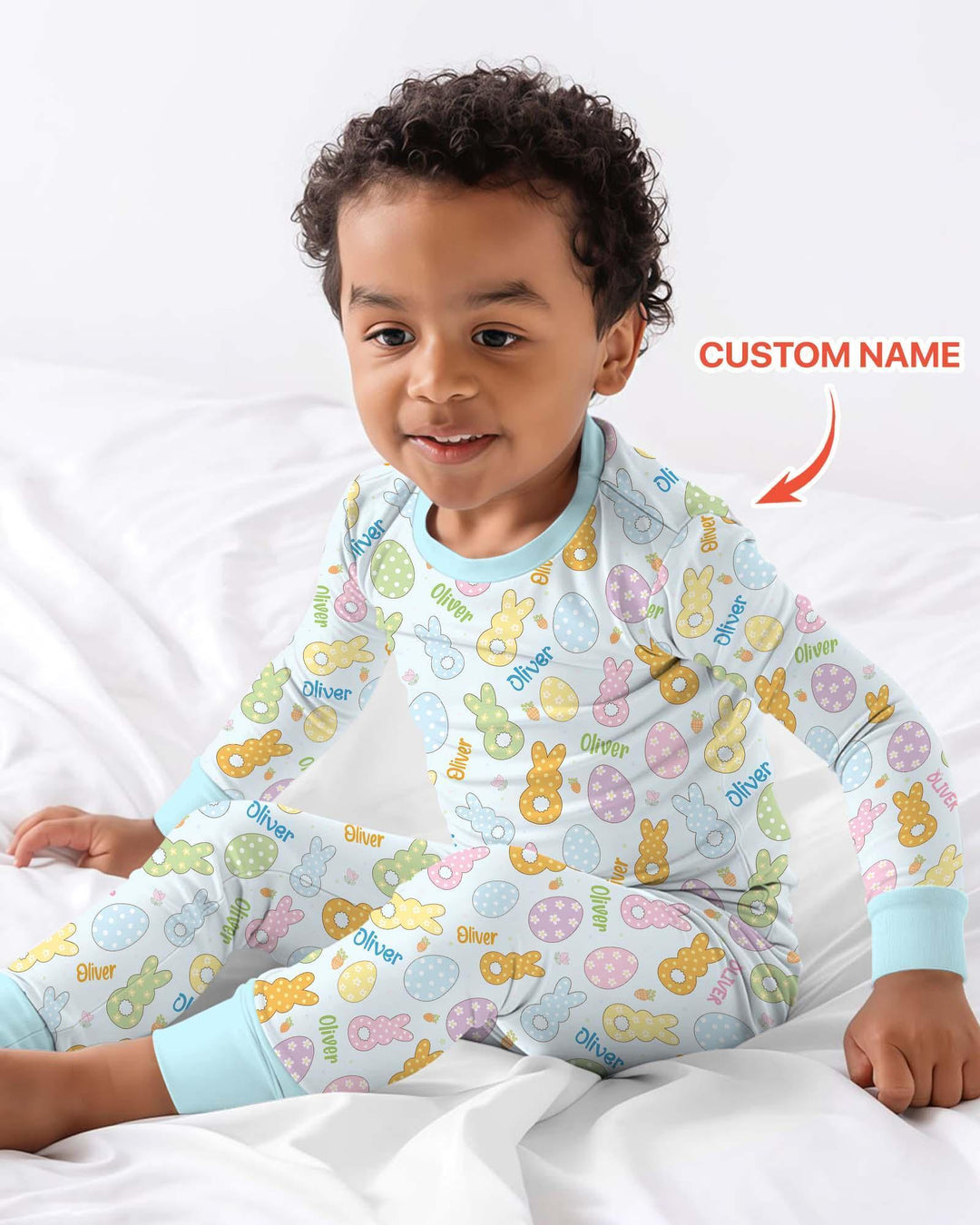 Custom Name Spring Pastel Easter Bamboo Two Piece Long Sleeve Pajama Set