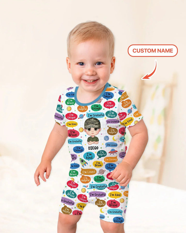 Personalized I'm Kind I'm Brave Bamboo Two Piece Short Sleeve Shorts Pajama Set