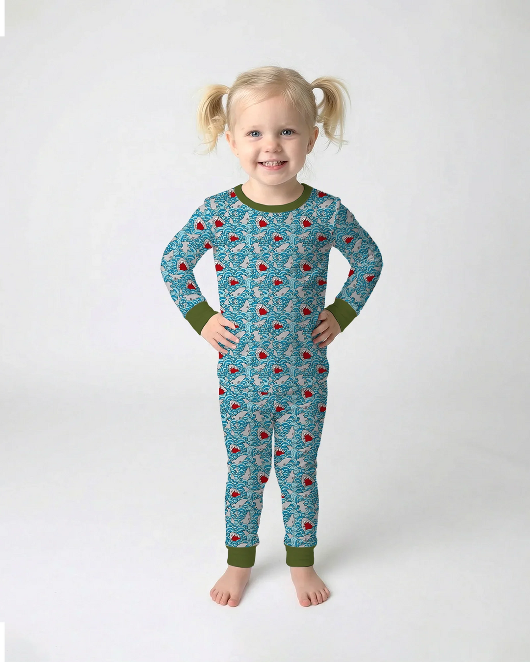 Shark Wave Rush Bamboo Two Piece Long Sleeve Pajama Set