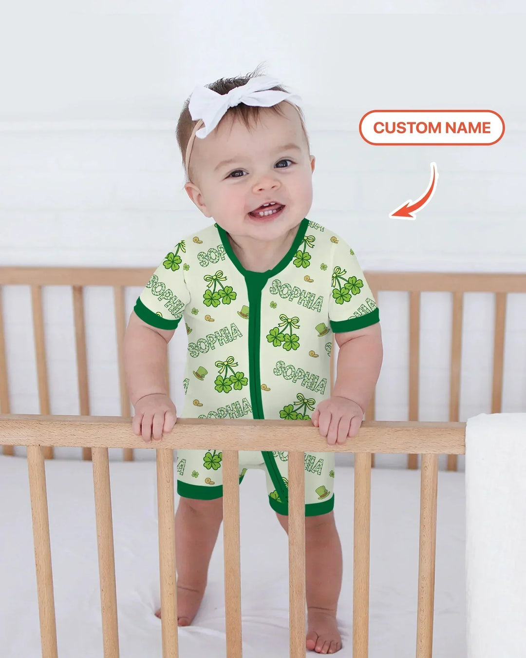Custom Name Lucky Little Shamrock Bamboo Shorty Zippy