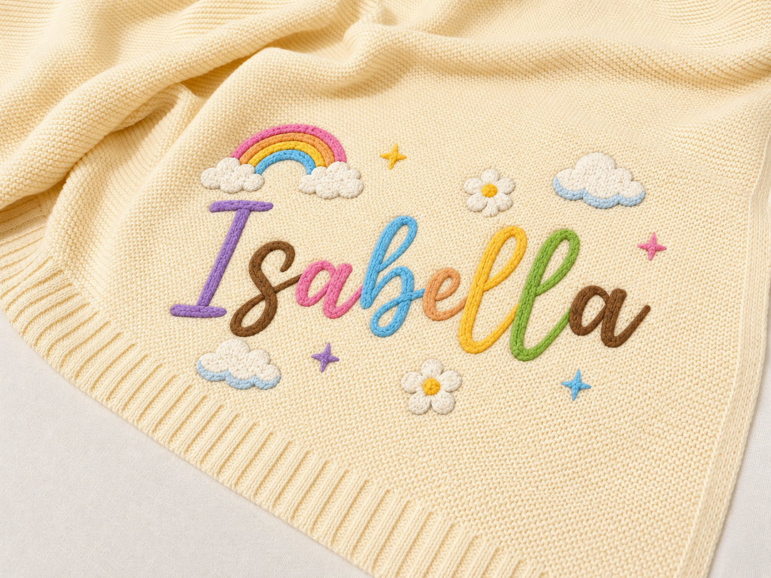 Blue Cloudy Embroidered Baby Cotton Blanket