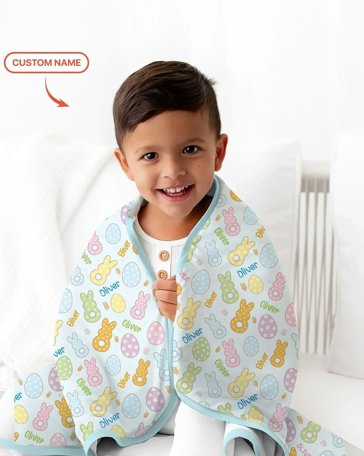 Custom Name Spring Pastel Easter Bamboo Blanket