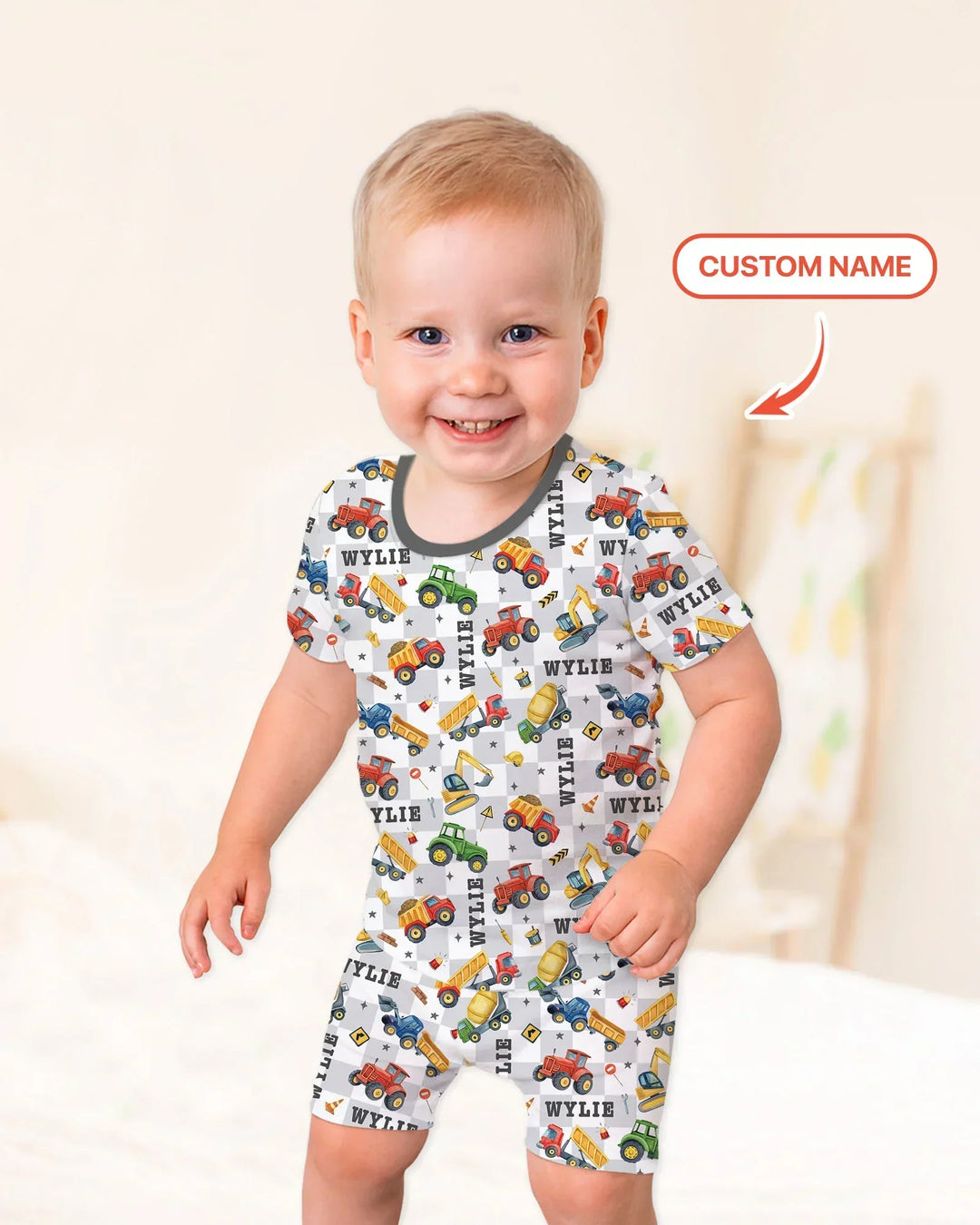 Under Construction Custom Name Bamboo Two Piece Short Sleeve Shorts Pajama Set