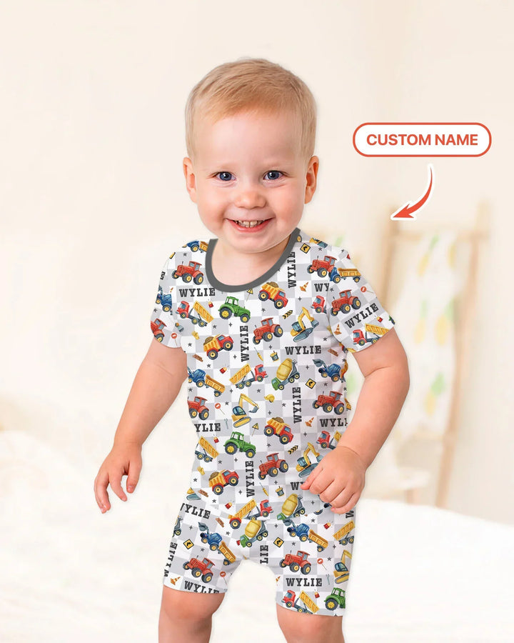 Under Construction Custom Name Bamboo Two Piece Short Sleeve Shorts Pajama Set