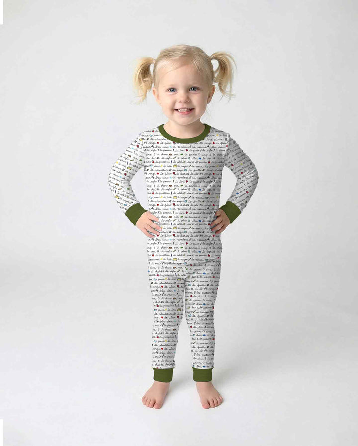 French Classroom Notes Bamboo Two Piece Long Sleeve Pajama Set