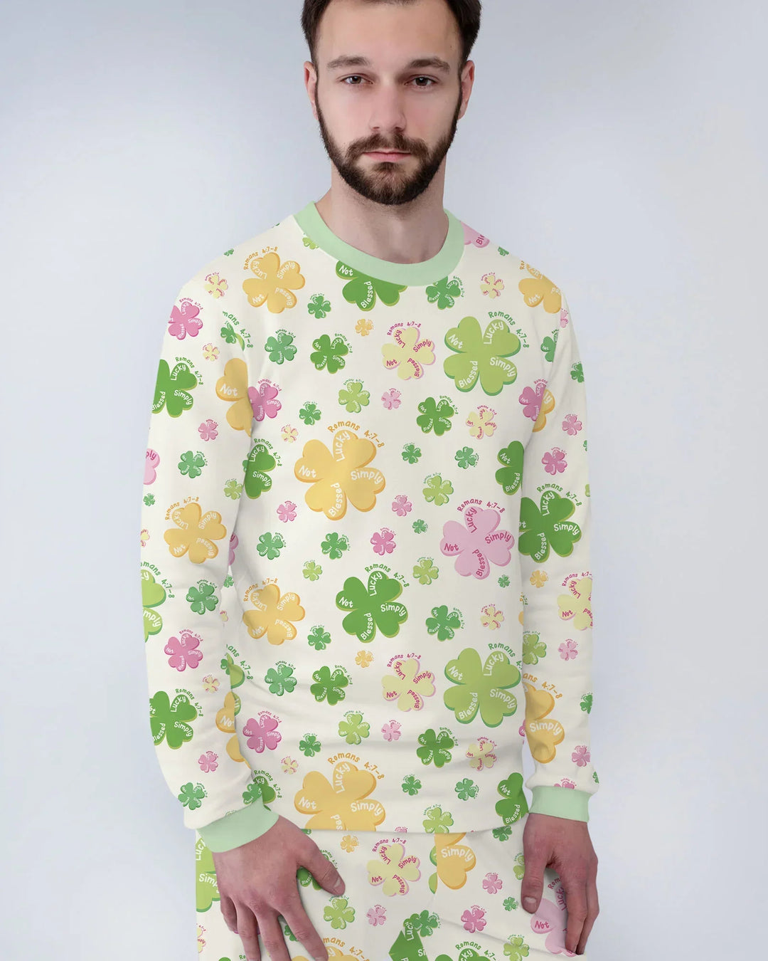 Shamrocks Print St. Patrick's Day Bamboo Men's Pajama Set