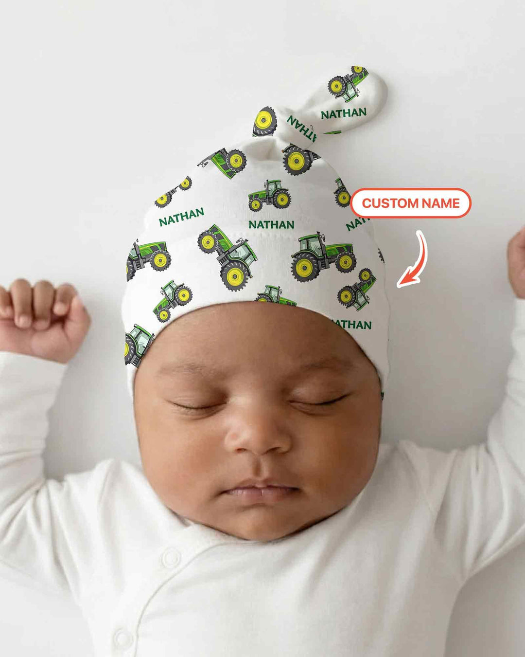 Custom Name Green Tractors Matching Daddy & Me Bamboo Knotted Hat