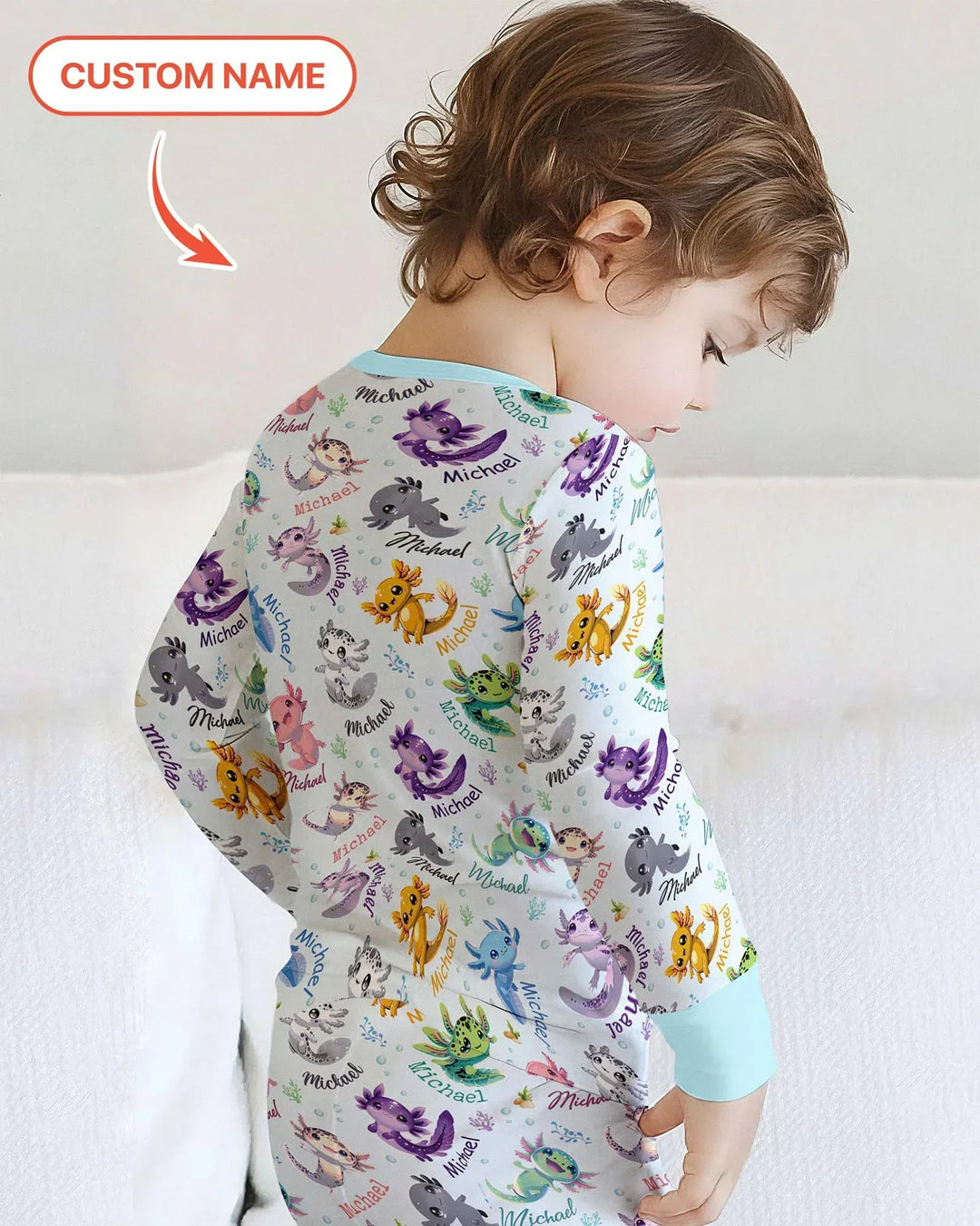 I Love You Axolotl Custom Name Bamboo Two Piece Long Sleeve Pajama Set