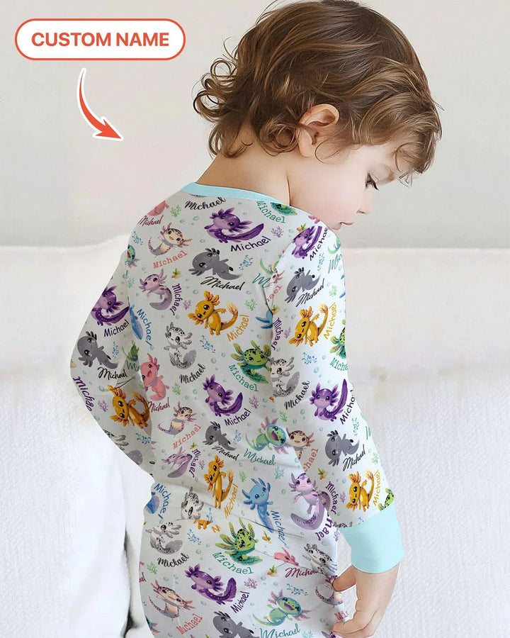 I Love You Axolotl Custom Name Bamboo Two Piece Long Sleeve Pajama Set