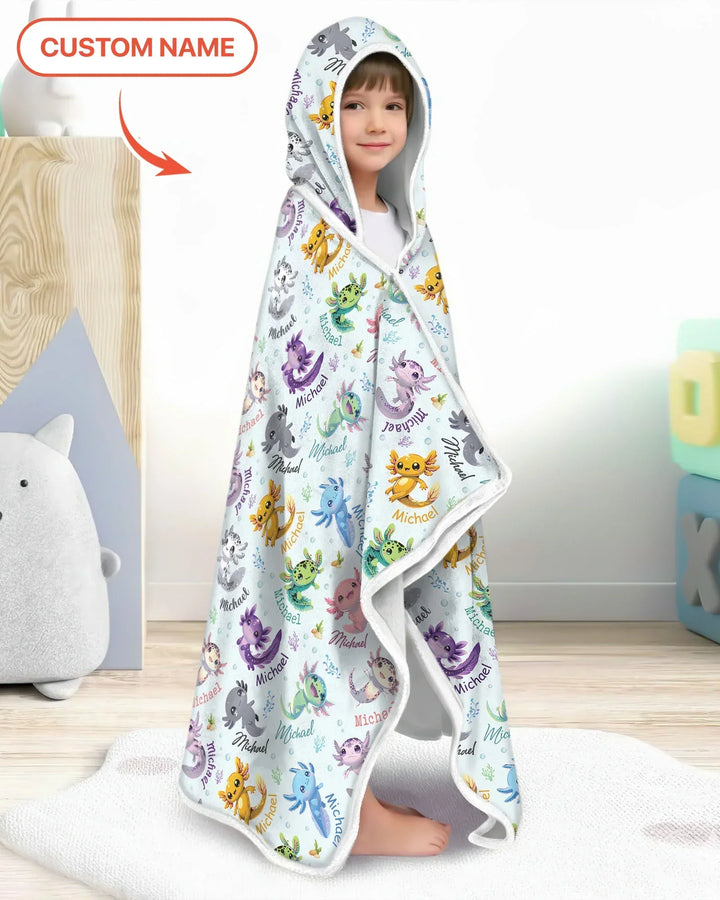 I Love You Axolotl Custom Name Bamboo Wearable Hooded Blanket