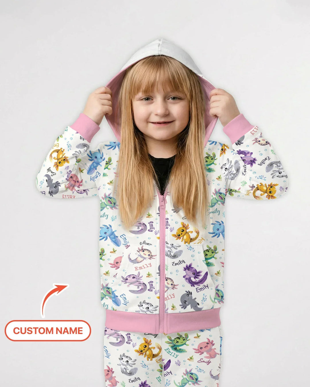 I Love You Axolotl Custom Name Bamboo Zip Hoodie