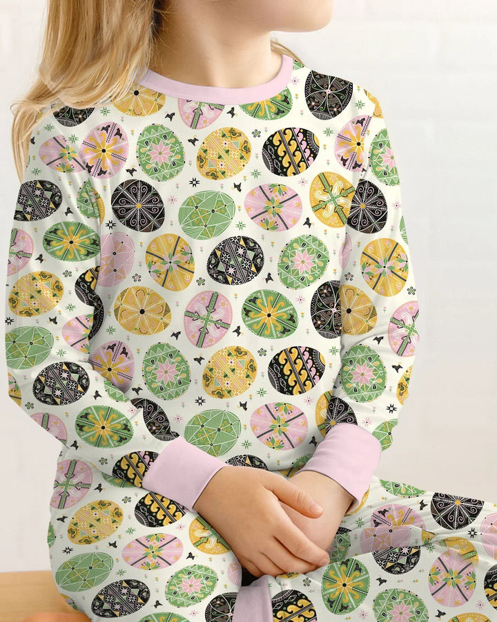 Pysanky Eggs Family Matching Bamboo Two Piece Long Sleeve Pajama Set