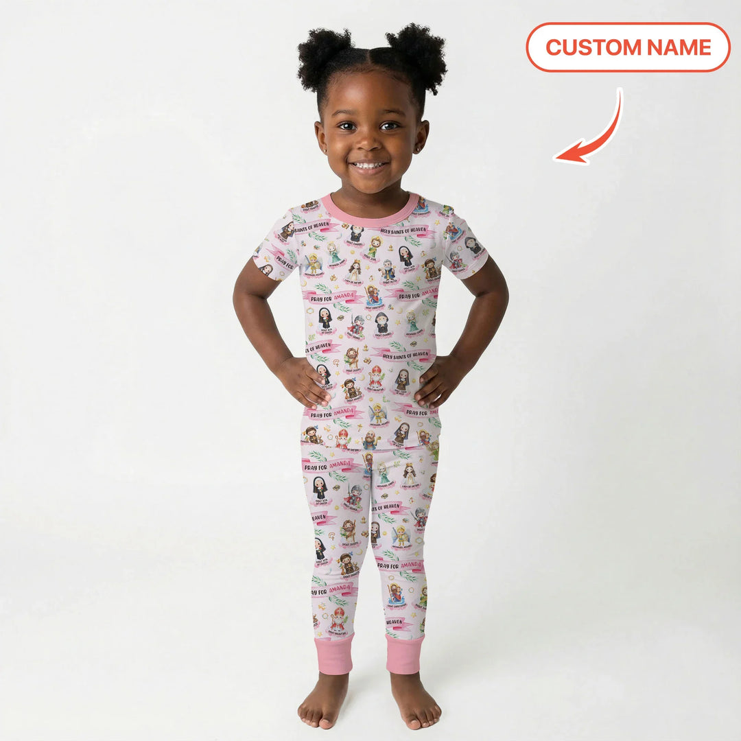 Holy Saints of Heaven Custom Name Bamboo Two Piece Short Sleeve Pajama Set