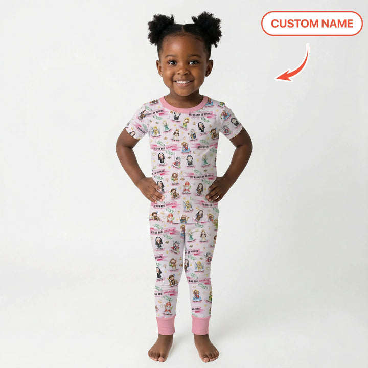 Holy Saints of Heaven Custom Name Bamboo Two Piece Short Sleeve Pajama Set