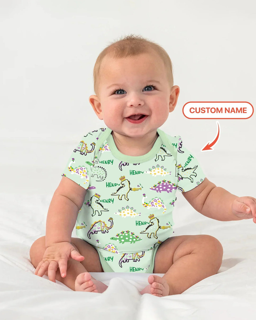 Custom Name Mardi Gras Saurus Buddy Bamboo Bodysuit
