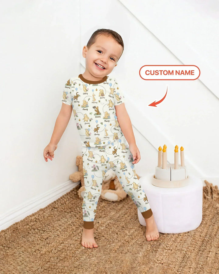 Once Upon A Bear Custom Name Bamboo Two Piece Short Sleeve Pajama Set