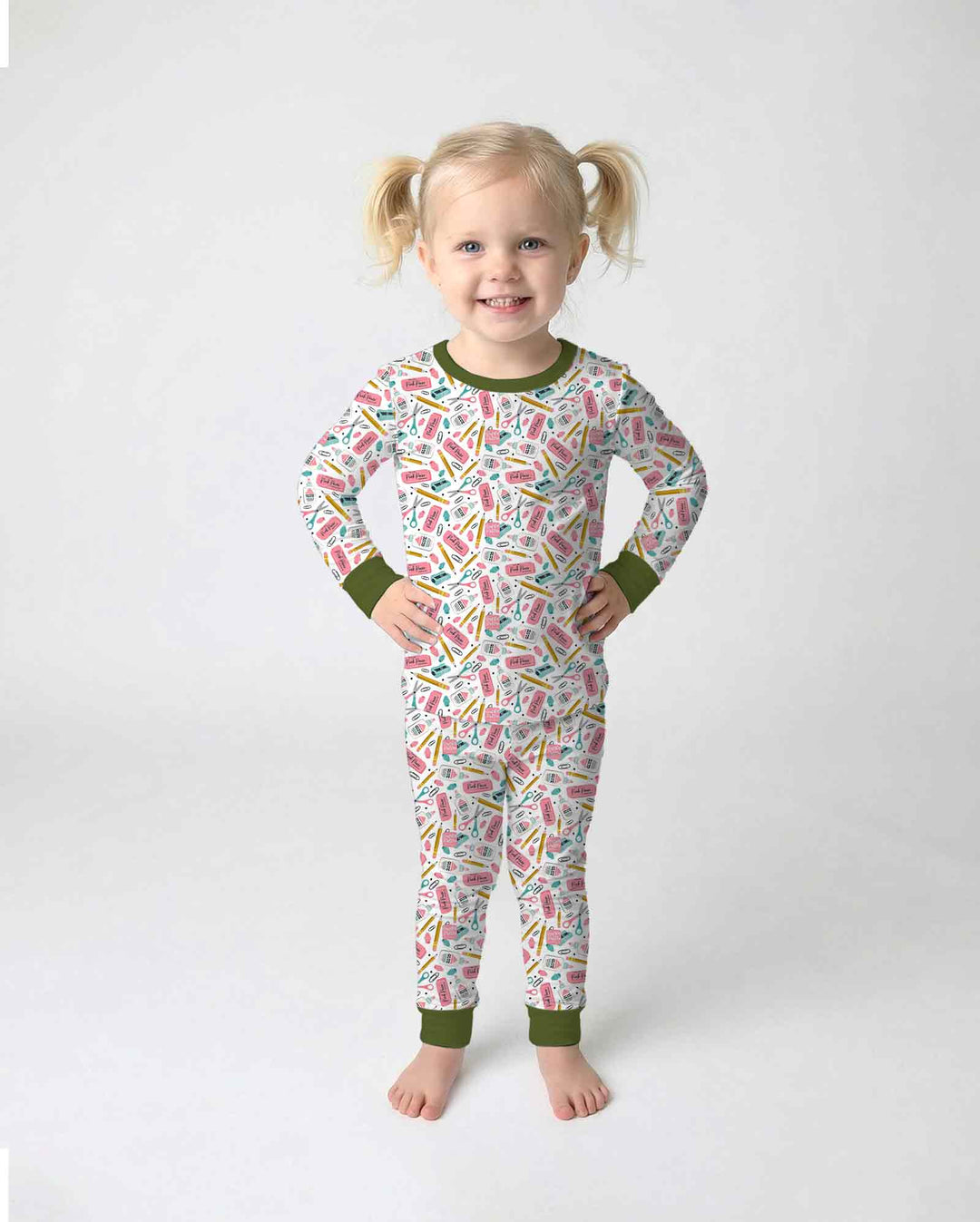 Pink Power School Supplies Bamboo Two Piece Long Sleeve Pajama Set