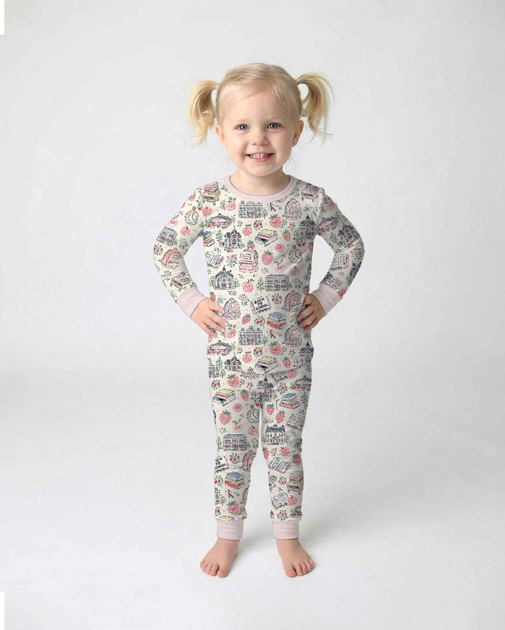Coquette Strawberry School Days Bamboo Two Piece Long Sleeve Pajama Set