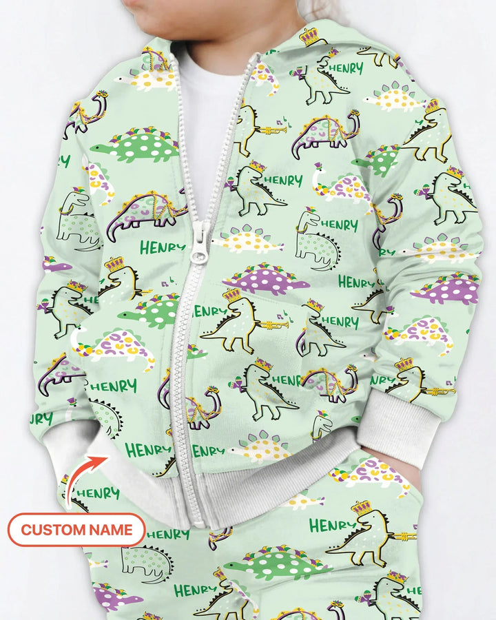 Custom Name Mardi Gras Saurus Bamboo Zip Hoodie