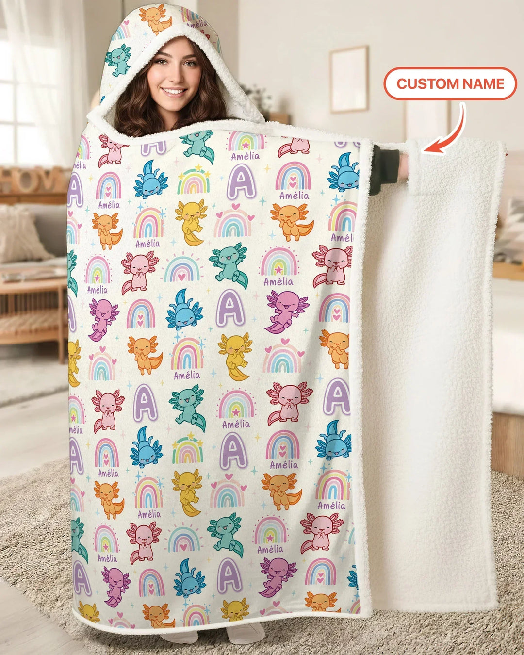 Axololt Custom Name Bamboo Wearable Hooded Blanket