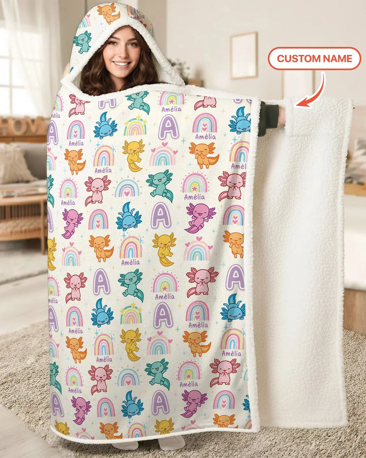 Axololt Custom Name Bamboo Wearable Hooded Blanket