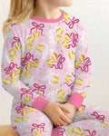 Softball Cherry Mom And Girl Matching Bamboo Two Piece Long Sleeve Pajama Set