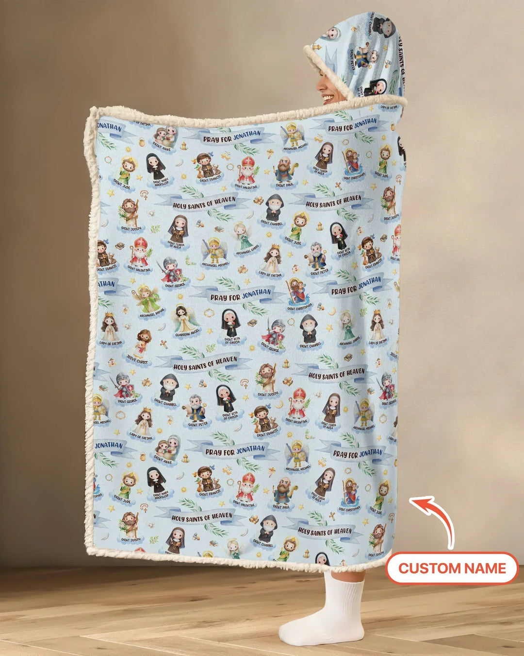 Holy Saints of Heaven Custom Name Bamboo Wearable Hooded Blanket