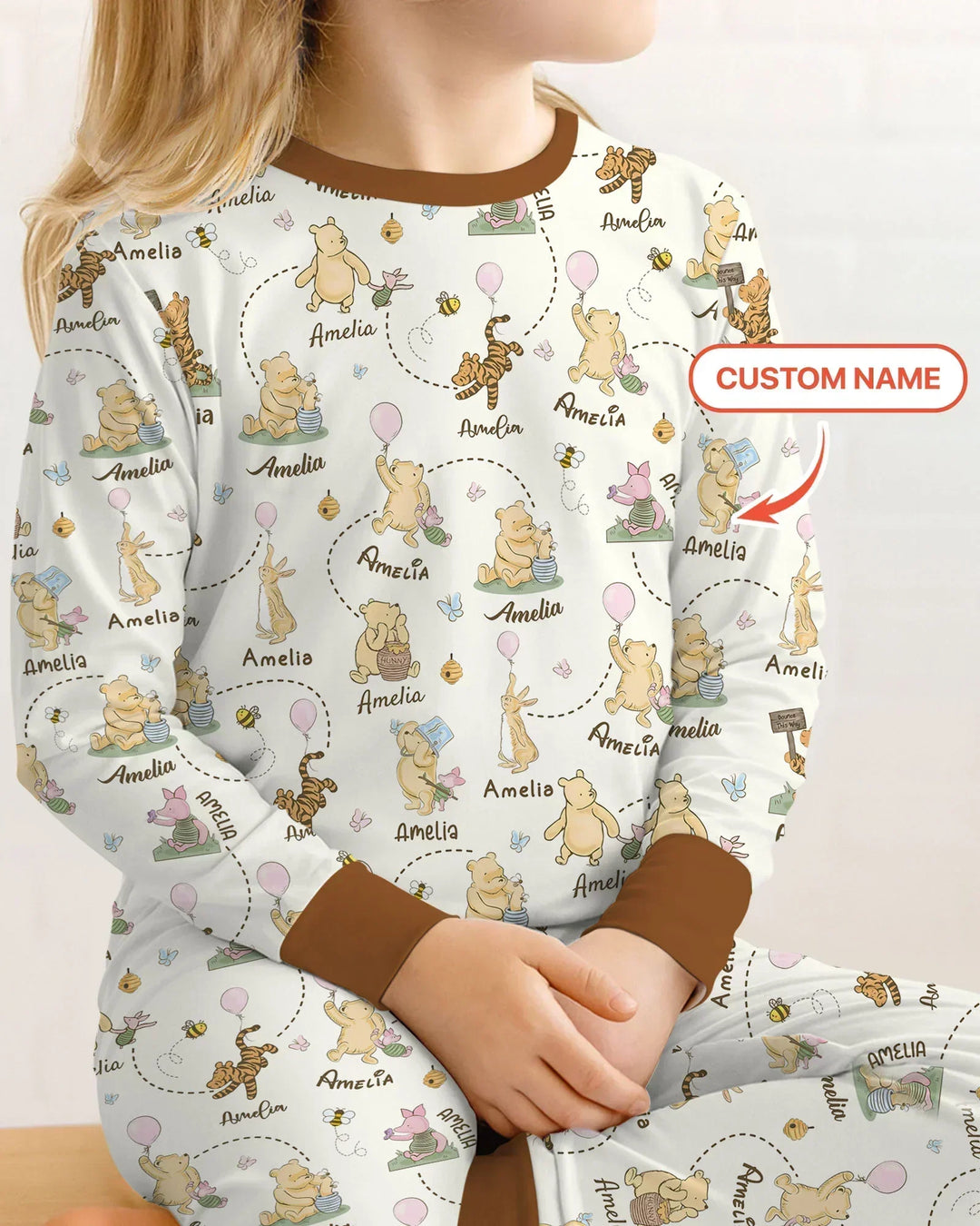 Once Upon A Bear Custom Name Bamboo Two Piece Long Sleeve Pajama Set