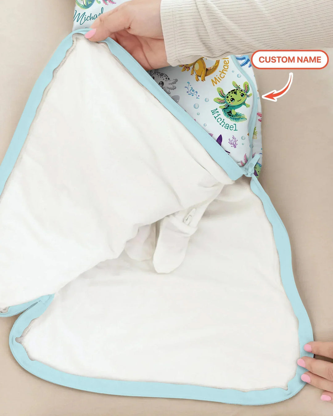 I Love You Axolotl Custom Name Bamboo Sleep Bag