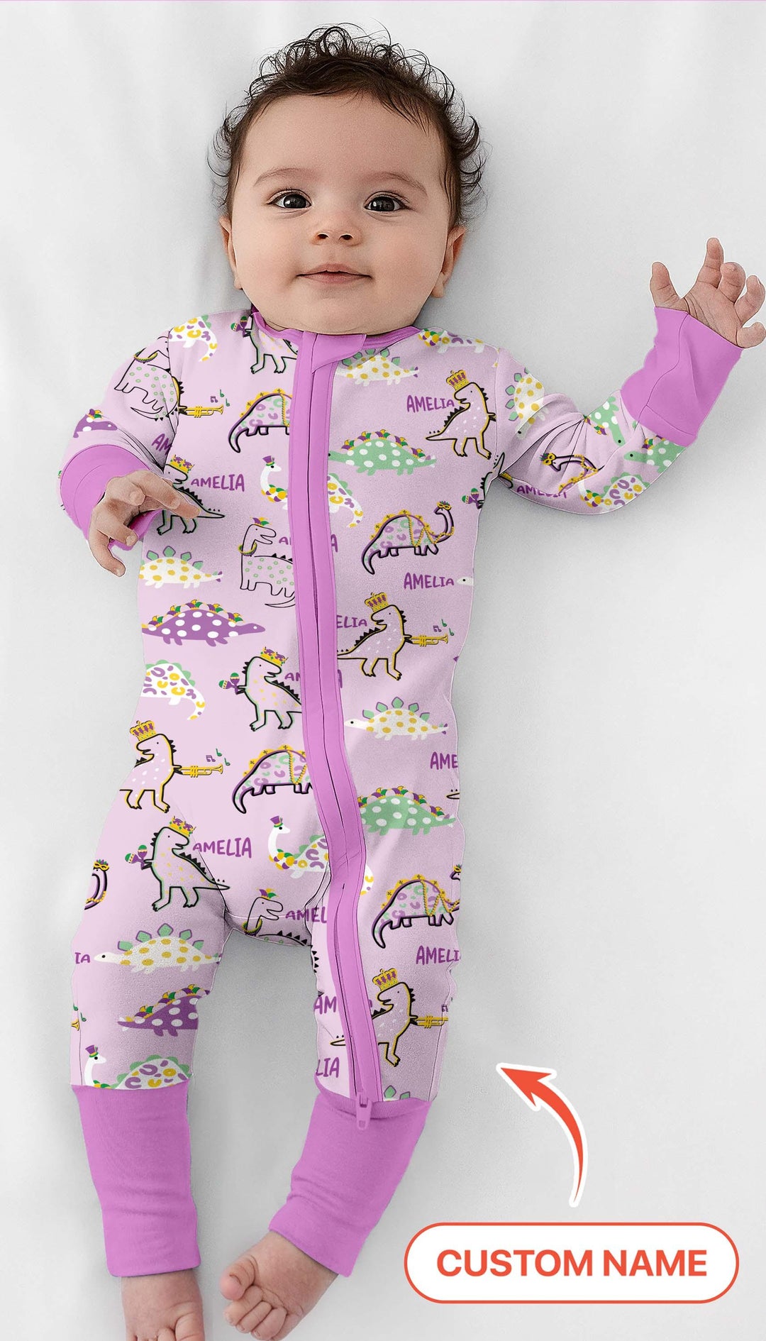 Custom Name Mardi Gras Saurus Bamboo Convertible Zippy