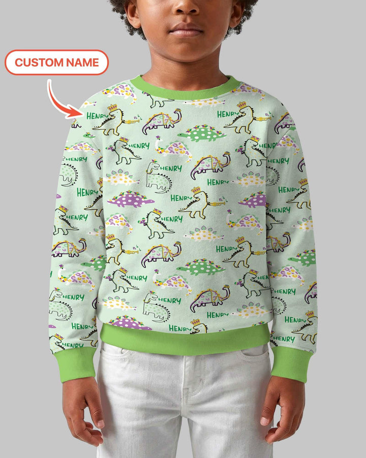 Custom Name Mardi Gras Saurus Bamboo Crewneck Sweatshirt