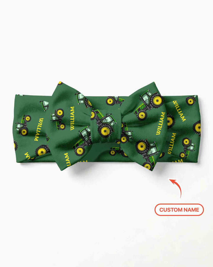 Custom Name Green Tractors Matching Daddy & Me Headband