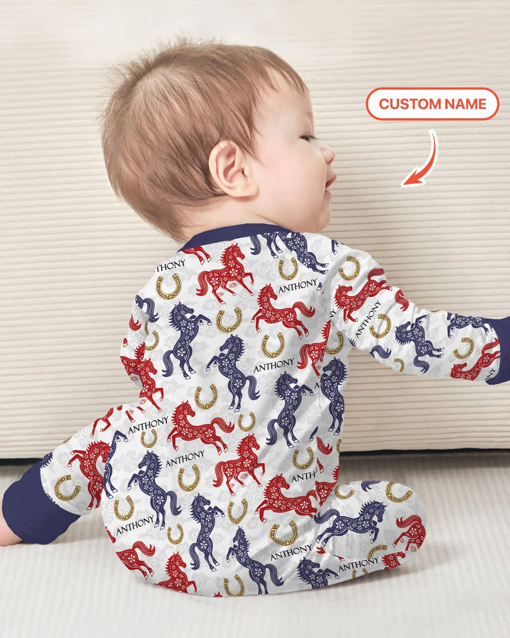 Custom Name Chinoiserie Horses Bamboo Convertible Zippy